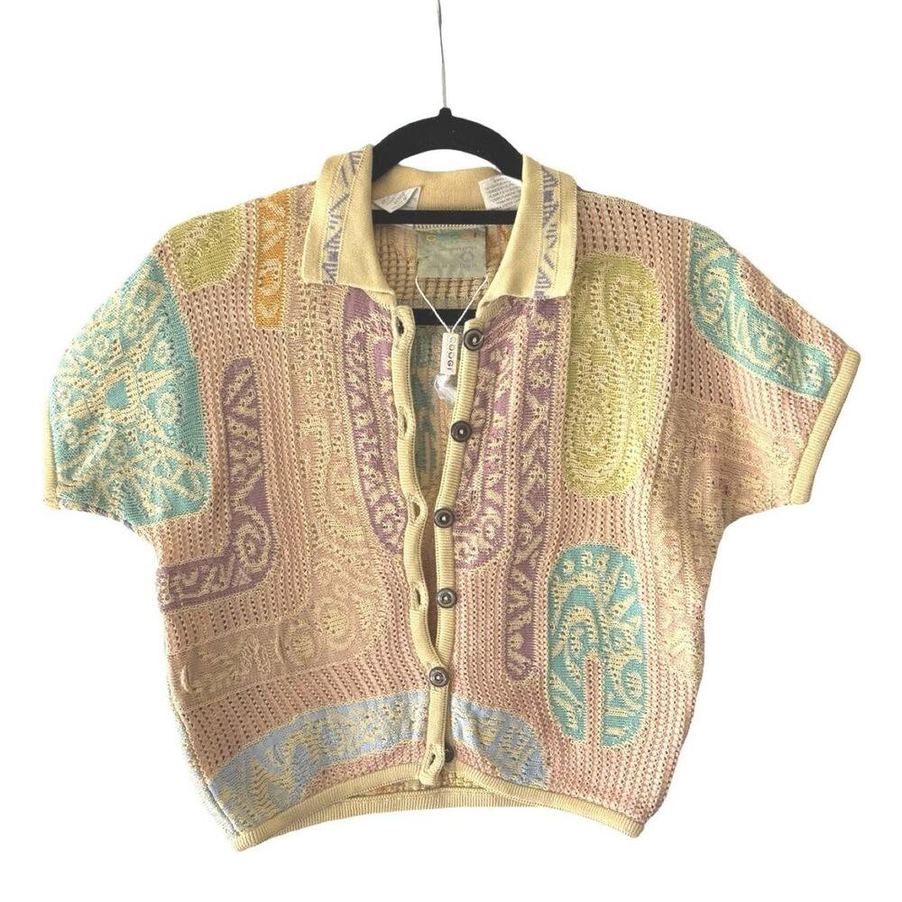 Vtg Coogi Cardigan Short Sleeve 3D Textured Womens Sweater Jumper Sz Small NOS - Picture 2 of 6